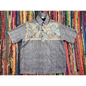 Waves Mens M Shirt Gray Floral Print Short Sleeve 1/4 Buttons